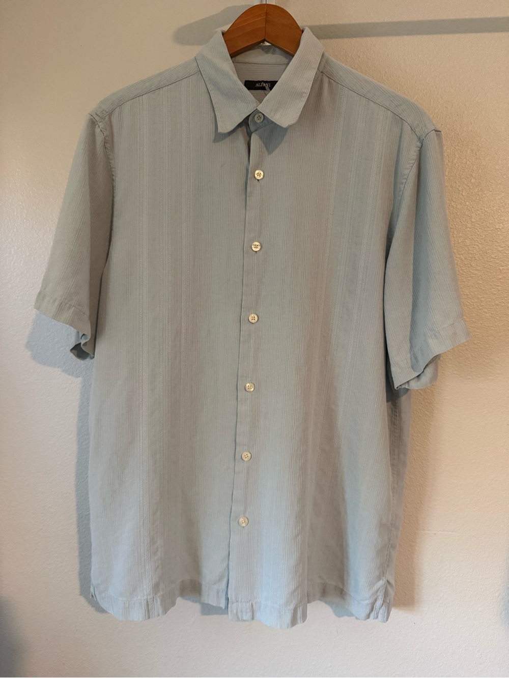 Alfani silk Men's Light Blue Short-Sleeve Button-Up Shirt